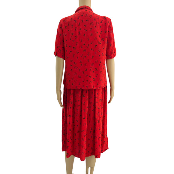 Carole Little (6) American VINTAGE 80's Red Floral 100% SILK Skirt Suit Set - Picture 4 of 8